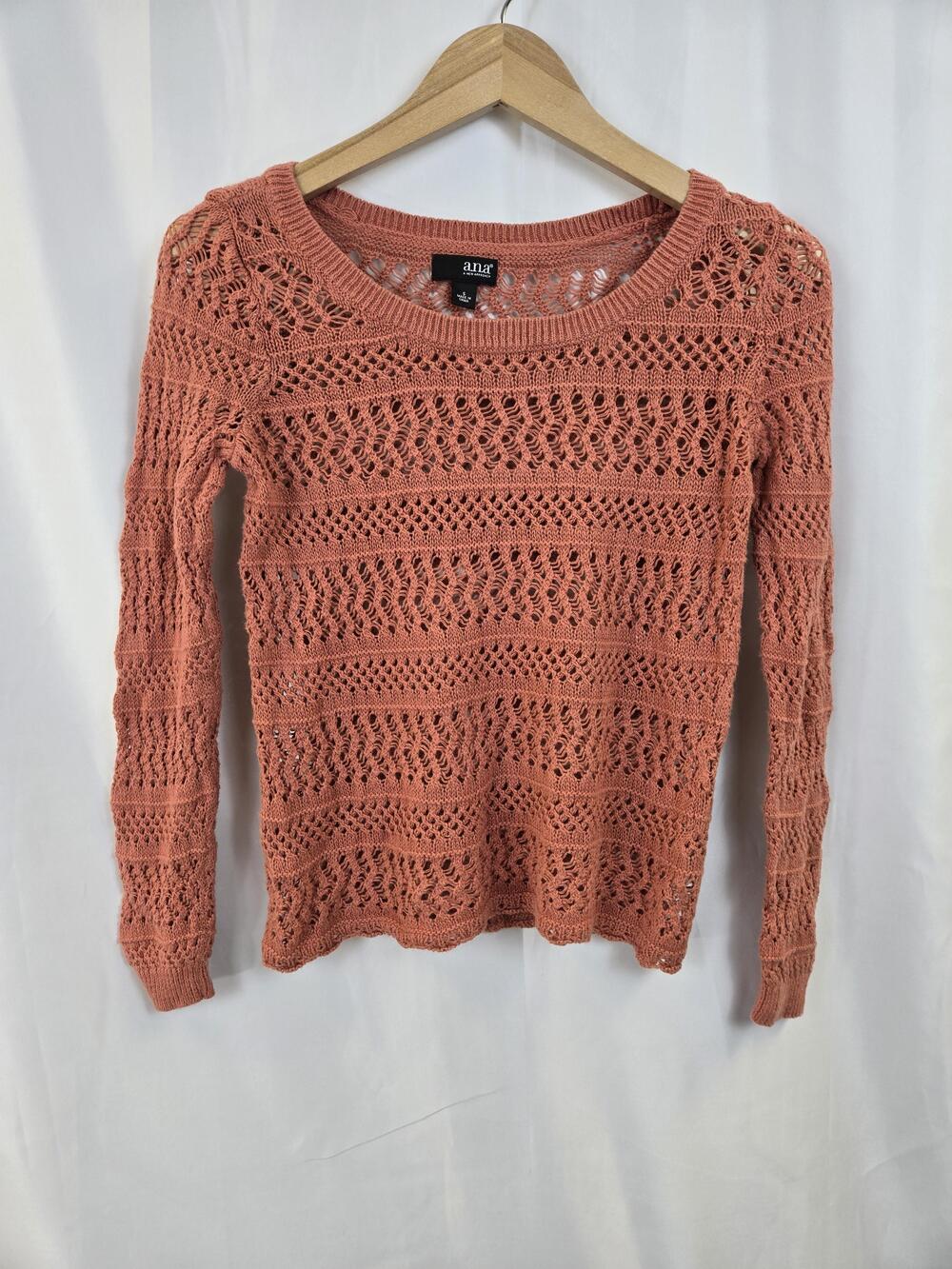A.n.a Sweater Womens Small Pink Crochet Open Knit Long Sleeve Pullover Top
